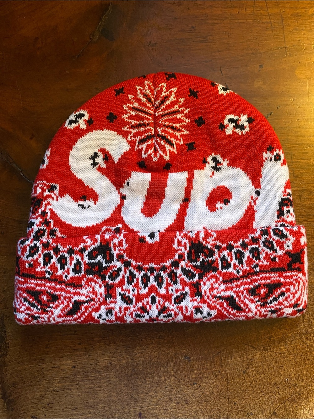 🆕 Supreme Red Bandana Big Logo Beanie
